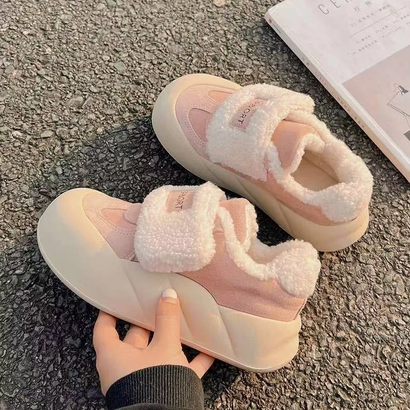 B-3加绒棉鞋板鞋复古港风潮流风学院风棉鞋极简风拼色棉靴