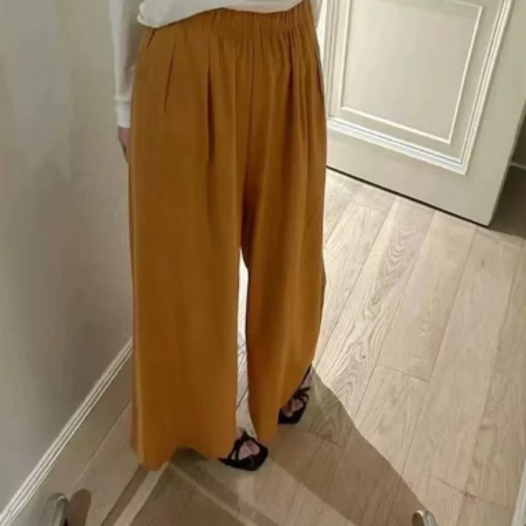 夏季麻料九分阔腿裤小个子穿搭大版型宽松简约纯色法式气质透气