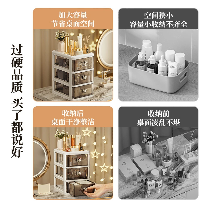 【新店福利1】桌面收纳盒抽屉式透明梳妆台塑料多层文具整理置物架