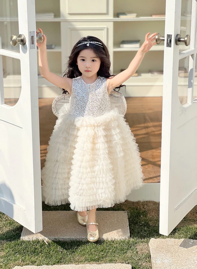 儿童香槟裙公主裙春夏翅膀蓬蓬裙女童生日六一洋气礼服连衣裙