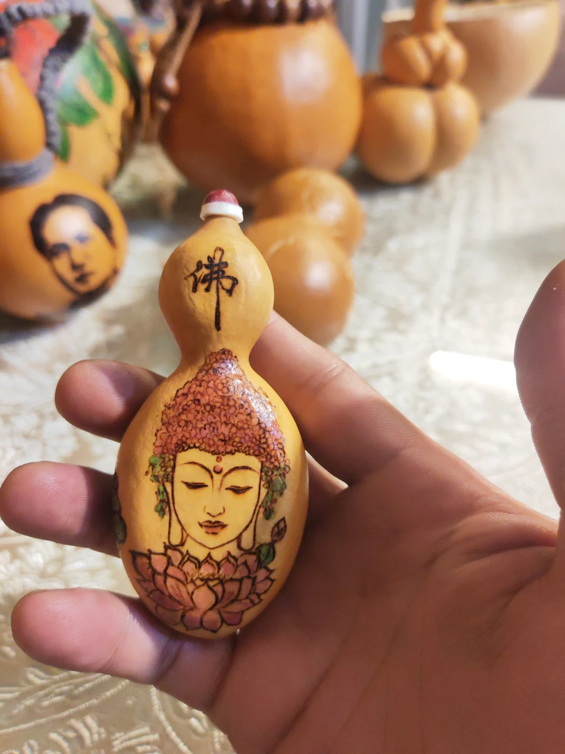 天然手捻小葫芦烙画纳福手把工艺葫芦文玩佳品