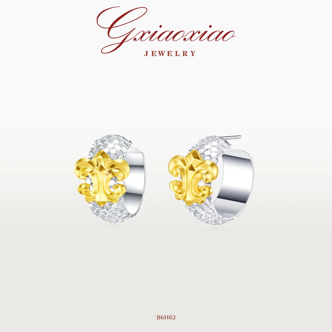 G XIAOXIAO 镀K金【鸢尾碎冰冰】法式气质百搭鸢尾花小众耳环 B6H62