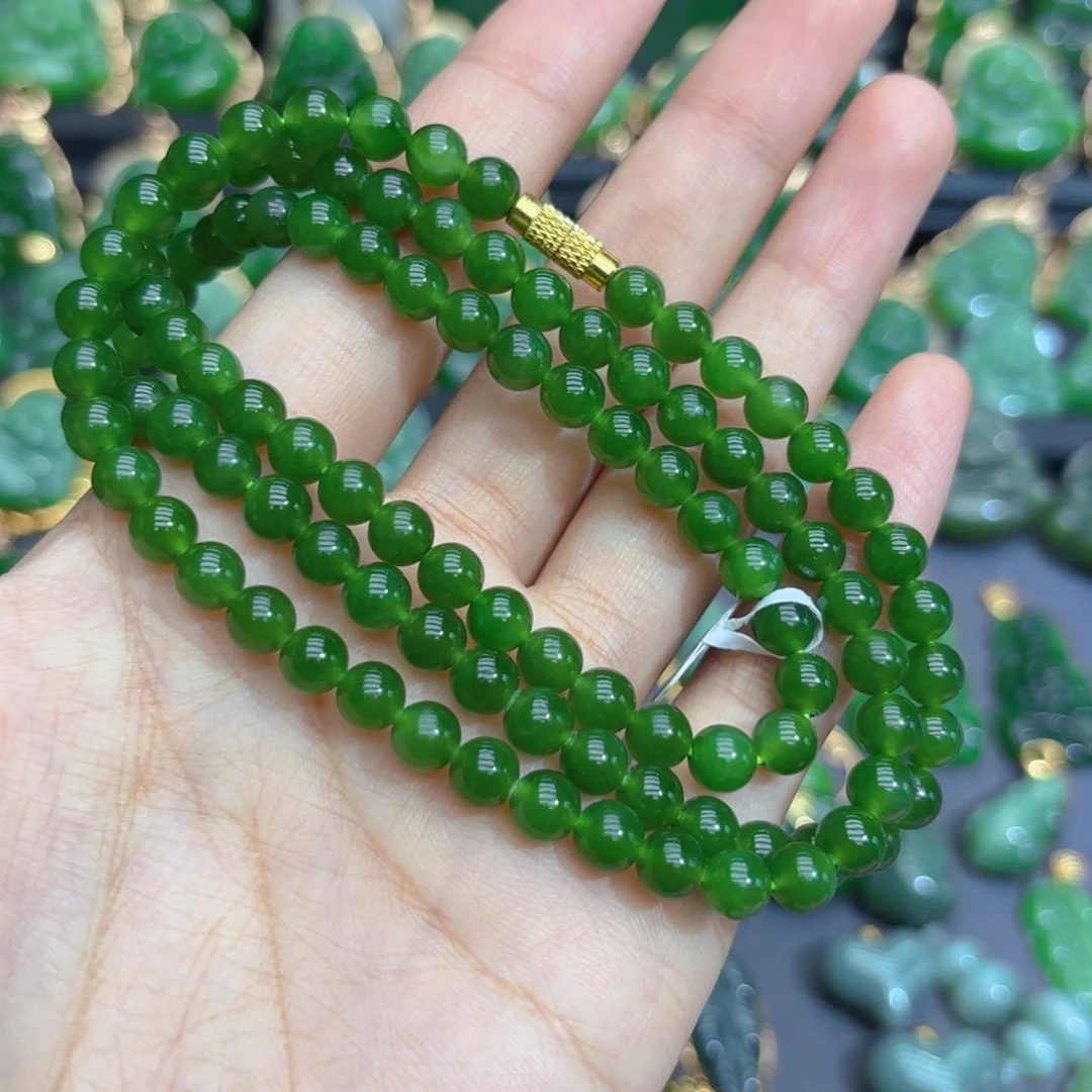 颈饰未镶嵌和田玉（碧玉）卡六阳绿多圈