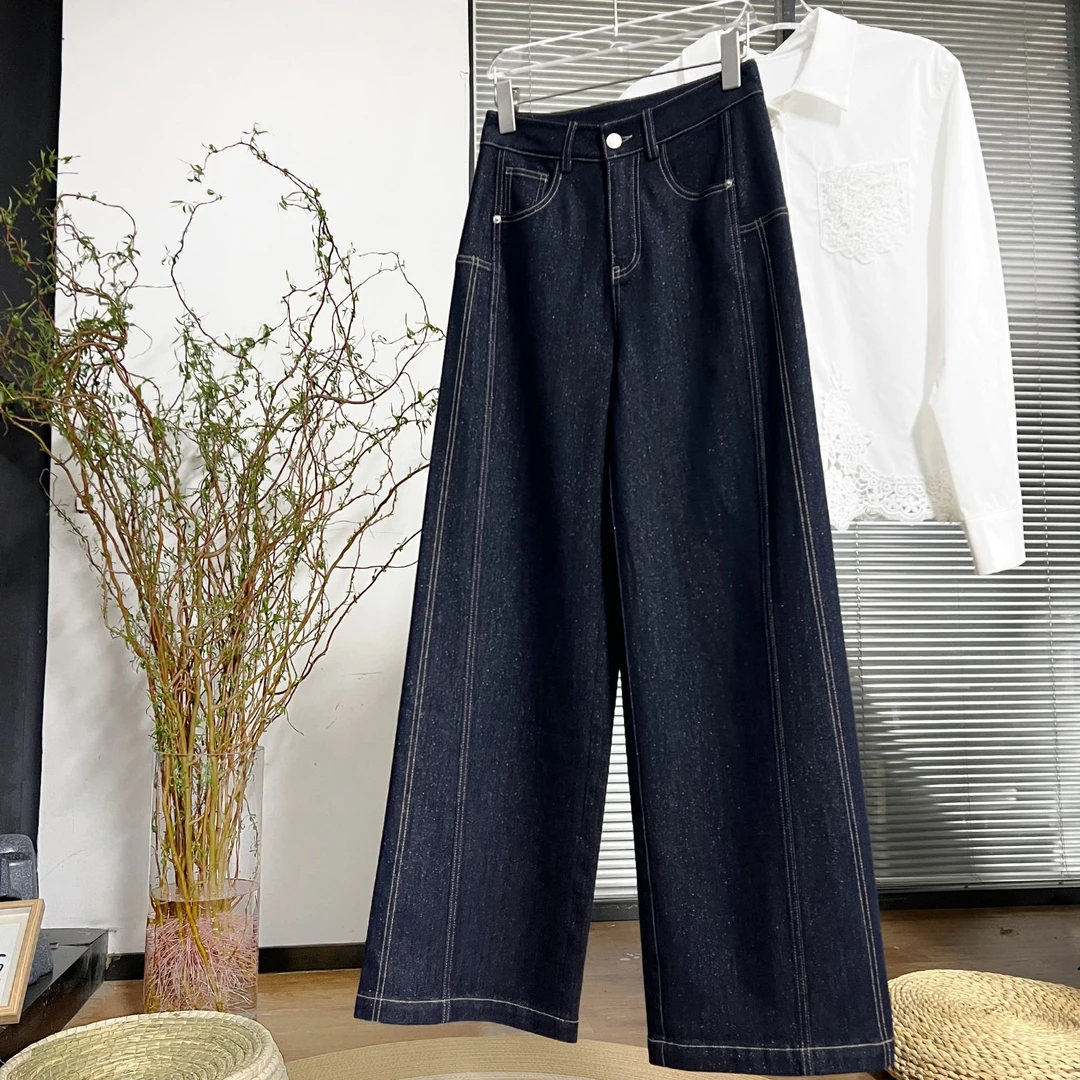 高腰直筒阔腿牛仔裤女春季百搭宽松显瘦阔腿裤