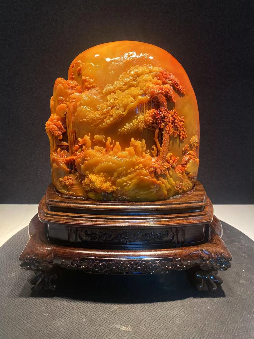 寿山石山水田黄印章印摆件貔貅手把件石雕工艺品入门玄关奇石山水