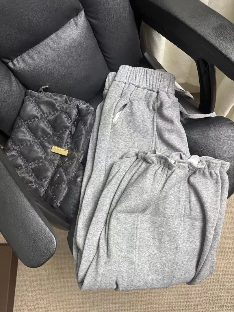 灯笼裤木耳边设计休闲裤女2025冬季新款宽松加绒加厚花苞九分裤子