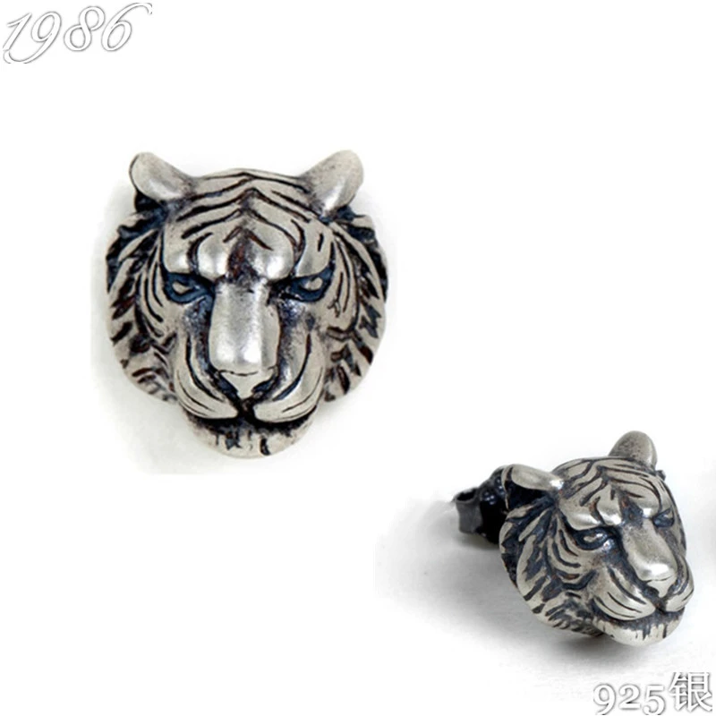 925银耳饰 王之领域 耳钉男士立体老虎朋克朋克街头动物耳环