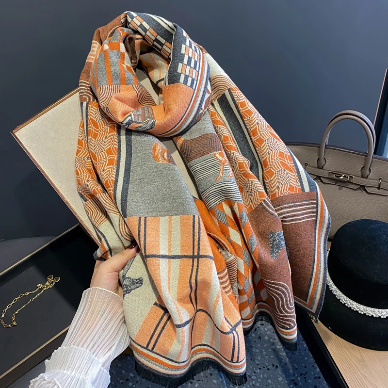 You're slim法国轻奢羊绒围巾女秋冬保暖加厚双面双色披肩围脖潮