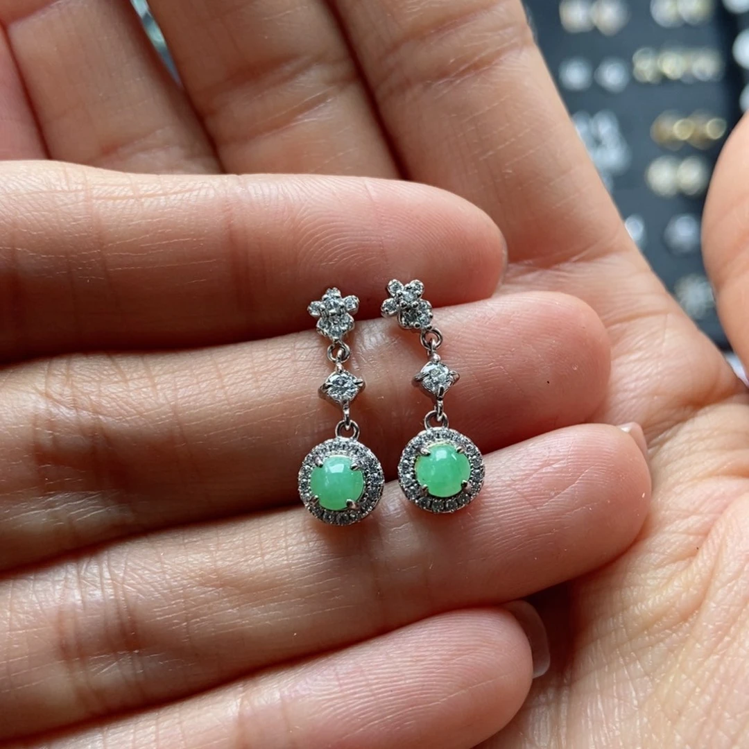 翡翠耳饰银S925镶嵌翡翠首饰