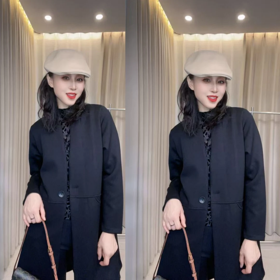 1233早秋新款舒适宽松显瘦风衣外套女纯色简约设计百搭中长款外衣