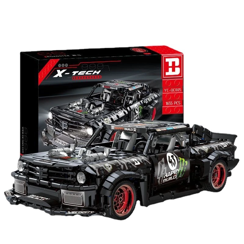 信宇YC-QC005野马积木跨境1:12拼装高砖颗粒科技联动动力组玩具