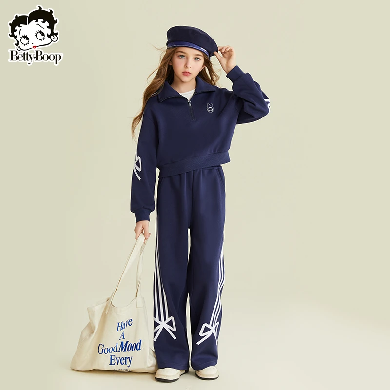 贝蒂女童春秋季短款立领卫衣裤子套装2025年中大童两件套25463