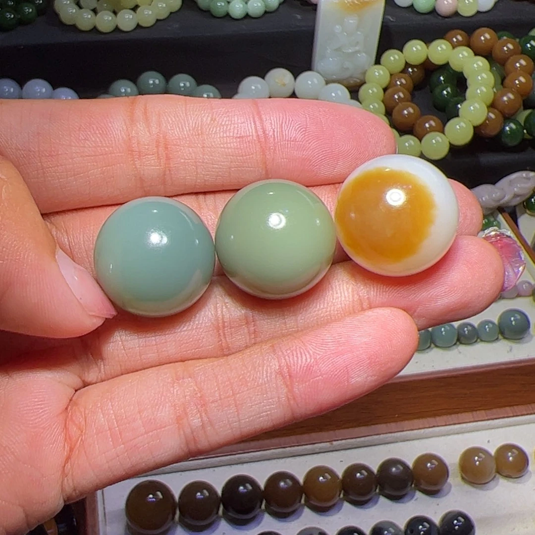 【闪购商品】和田玉单珠未镶嵌窝*宮精品单珠18mm3颗