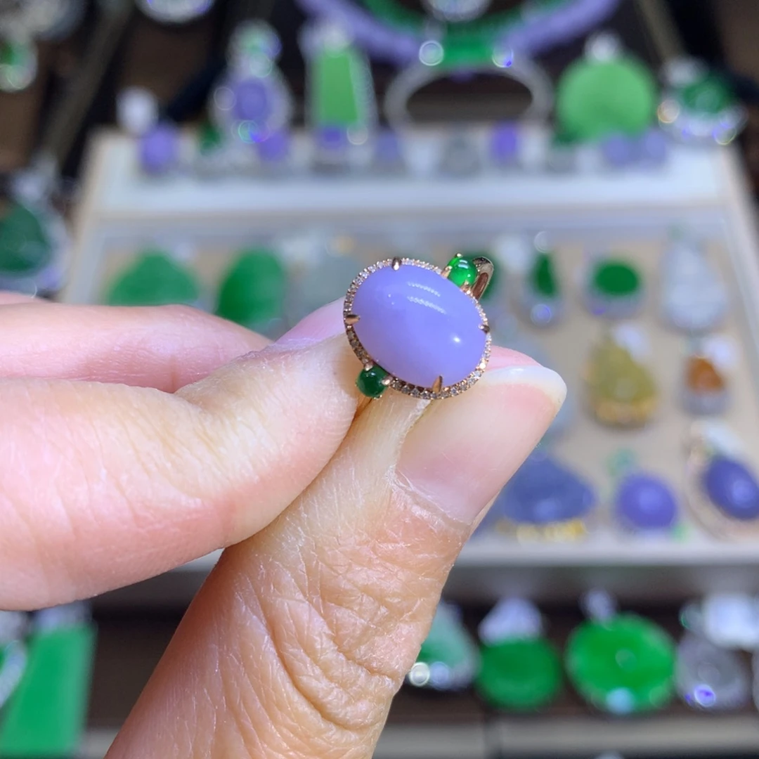 翡翠戒指18K金镶嵌翡翠