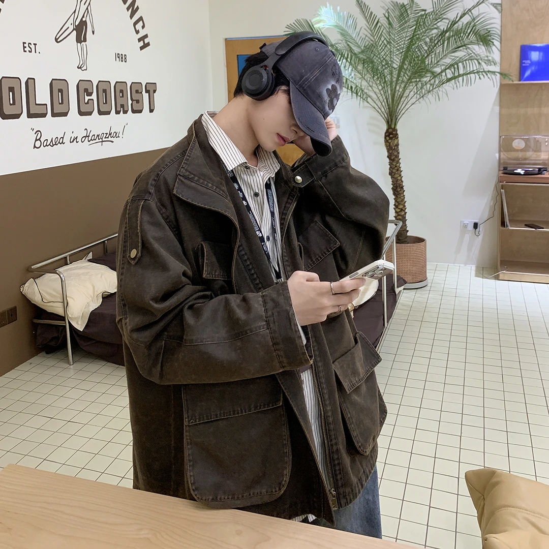 白口阳【冷萃咖啡】质感拉满！做旧破坏工装夹克2025年春秋外套J266