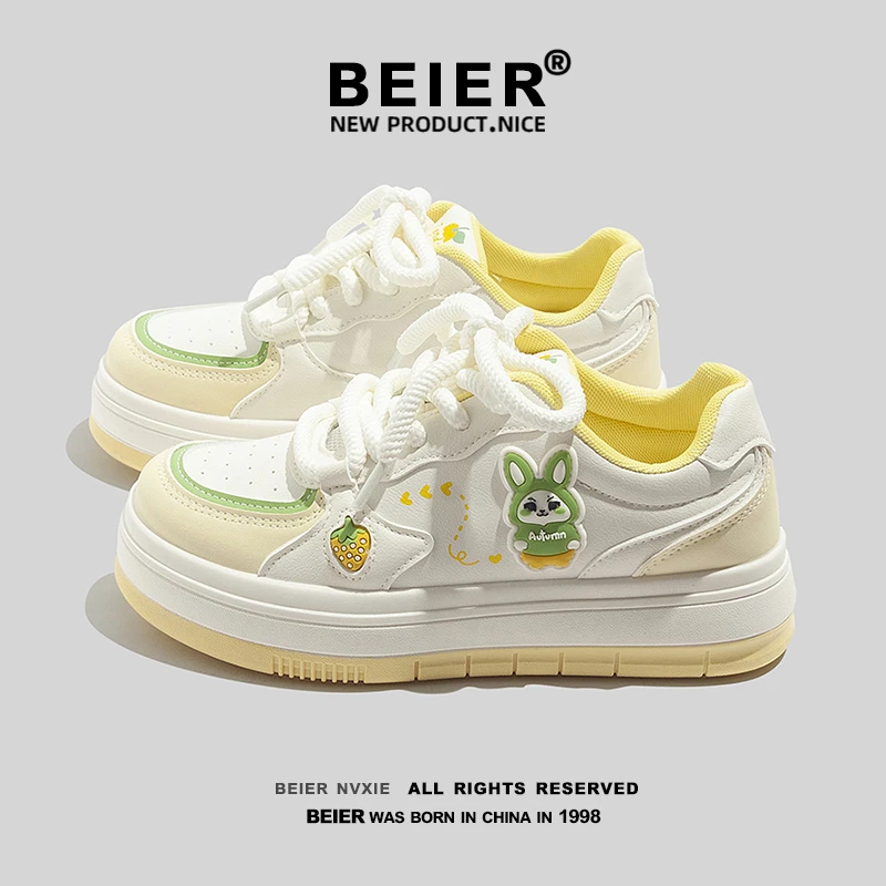 BEIER原创小众厚底板鞋2025春季新款可爱学生百搭小白鞋女鞋11152