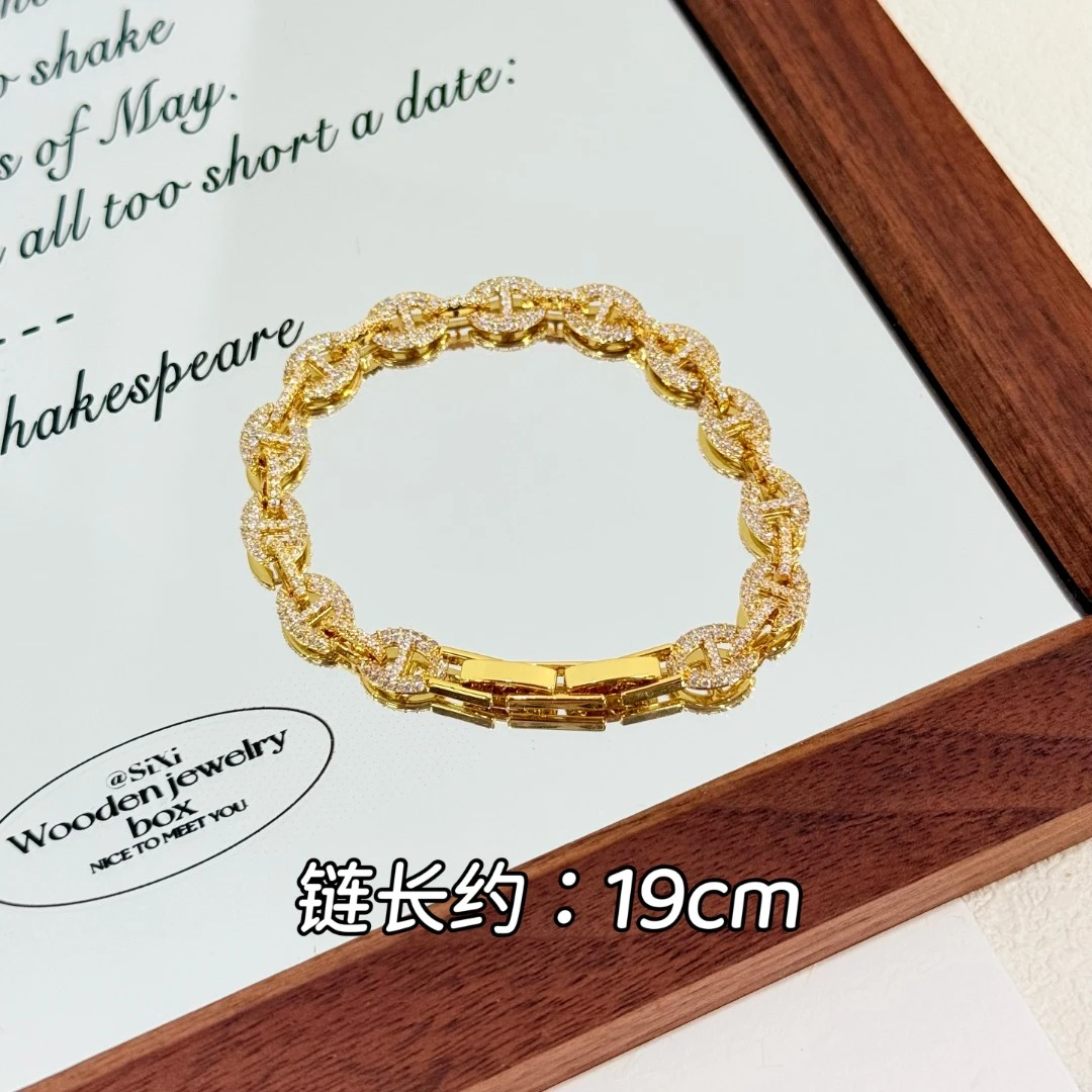 铜合金合成锆石手链 SL-255时尚个性冷淡风金色满钻猪鼻子手链