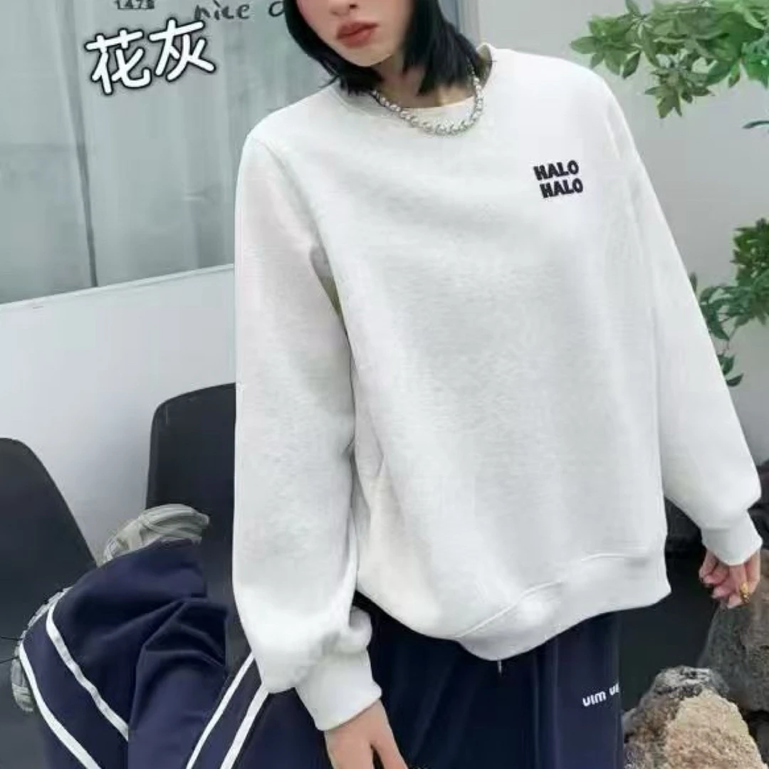 情侣款圆领欧美风加绒植绒卫衣秋冬韩版印花时尚潮流
