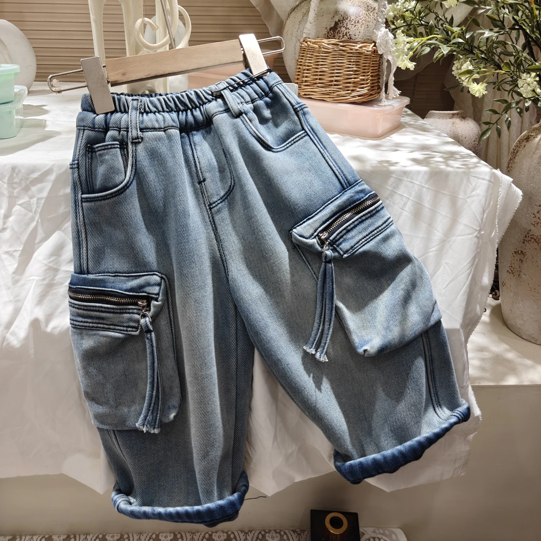 C2-1。85697一体绒牛仔裤冬季儿童