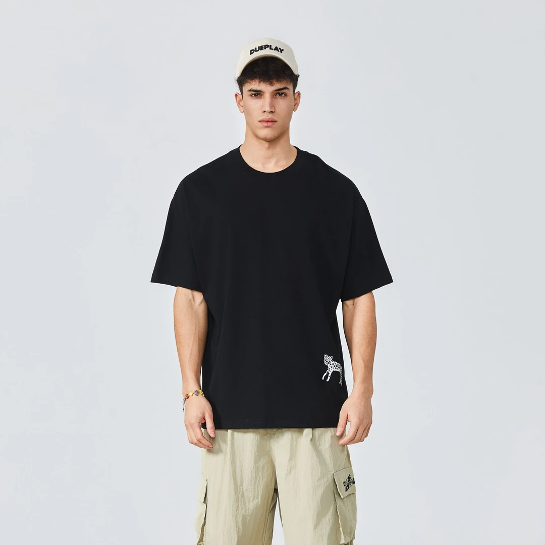 DUEPLAY郑恺主理重磅纯棉男生短袖t恤宽松休闲设计师高级感男装