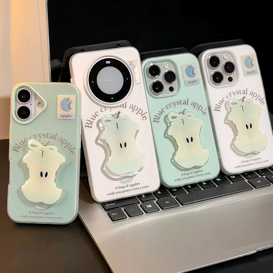 小清新青苹果核支架适用苹果16手机壳13肤感华为P70vivoppo小米15