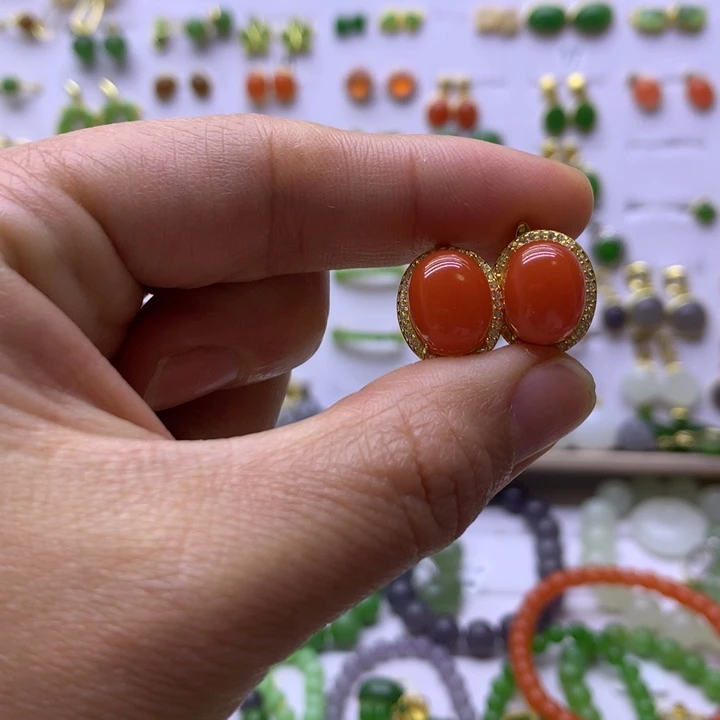 和田玉银S925镶嵌耳饰