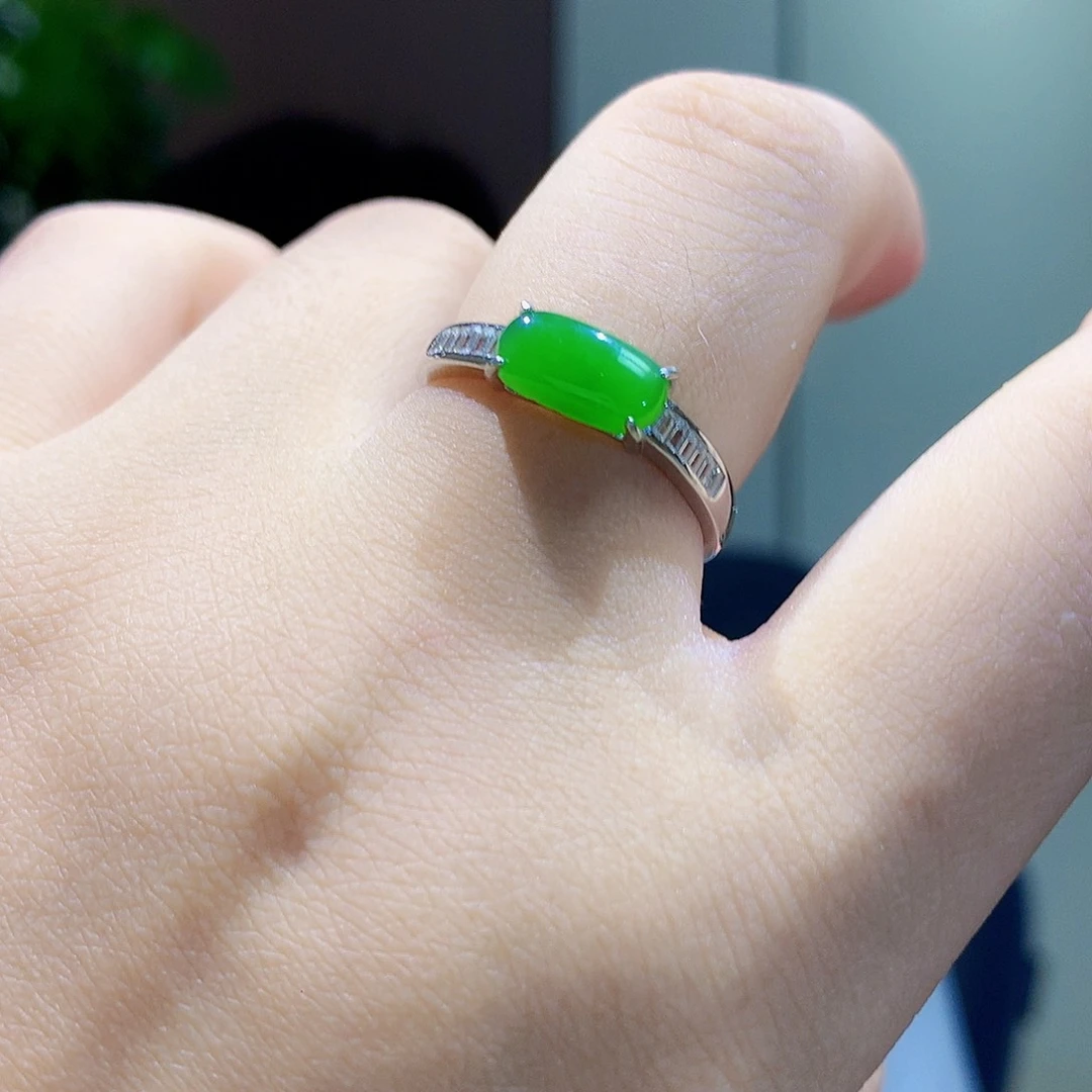 和田玉（碧玉）戒指银S925镀金镶嵌