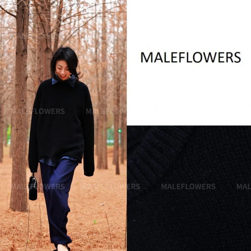 东倪原创全羊毛长袖圆领针织套头衫破烂风极简春季新款 85A17049