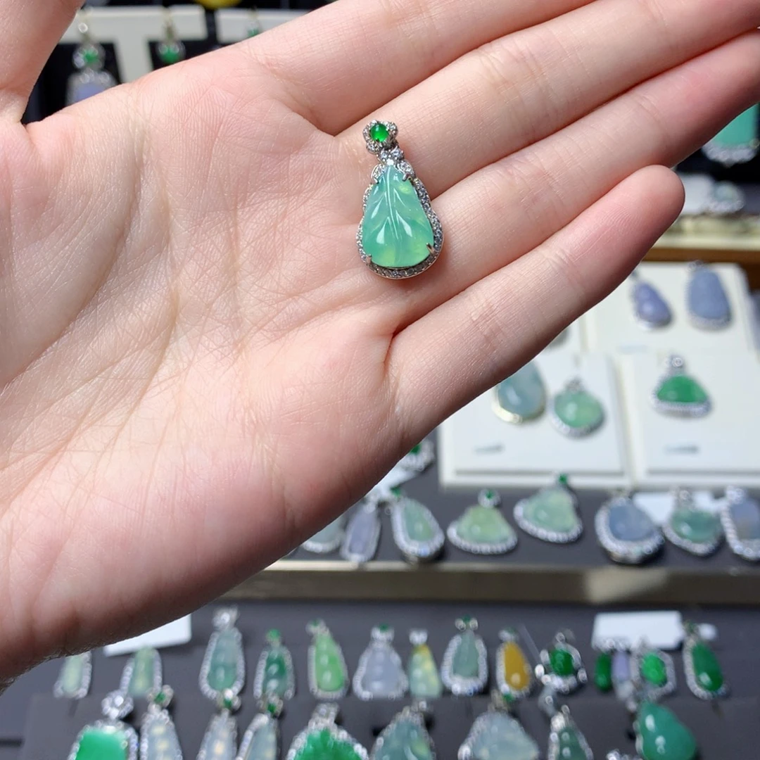 翡翠银S925镀金镶嵌挂件