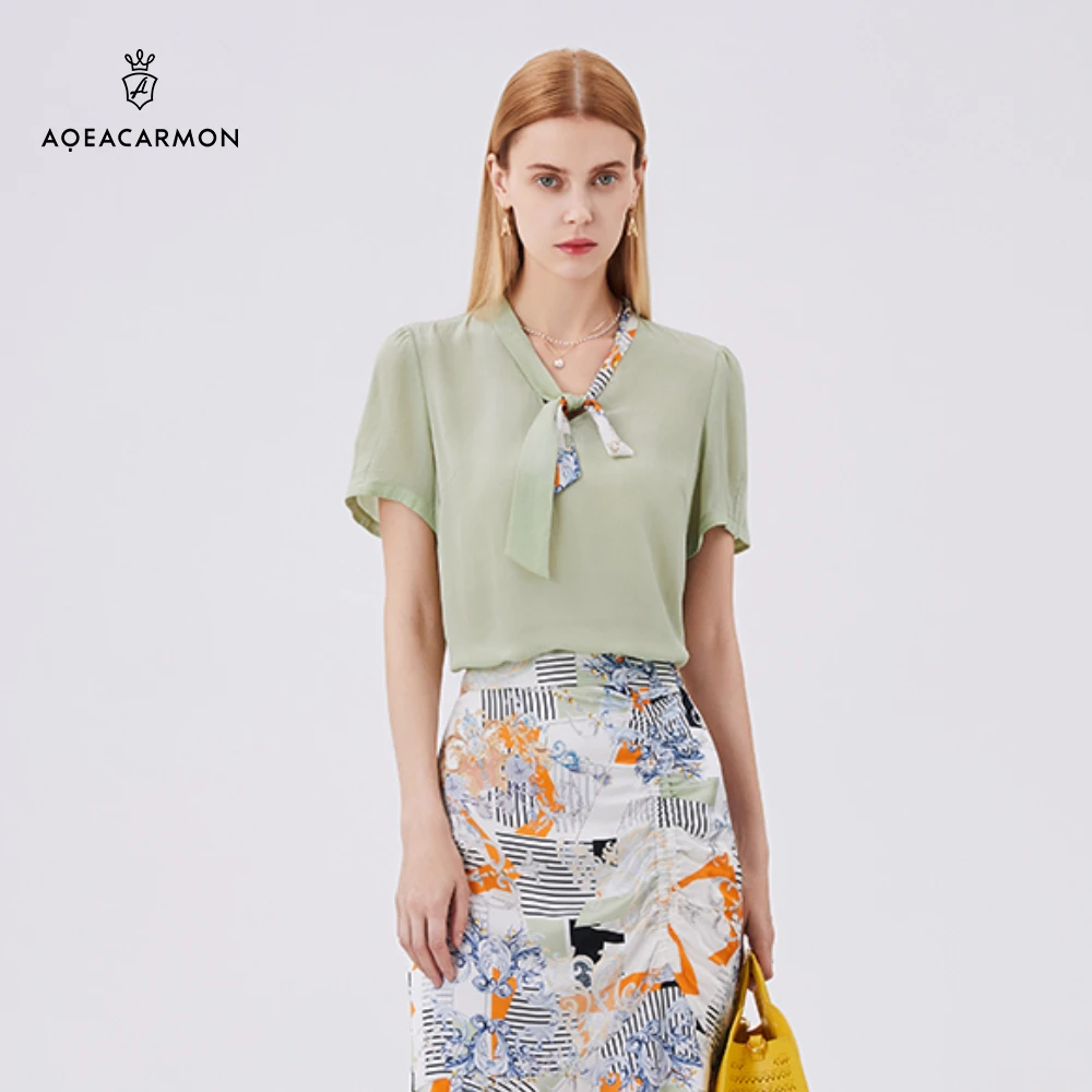 雅格上美  果绿色清新职场衬衫夏季女士A22XF16D10