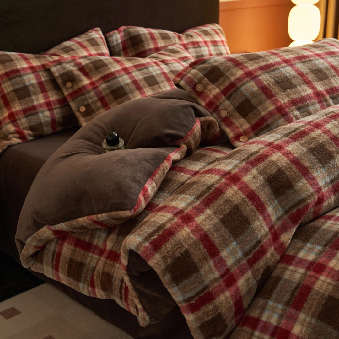 2025新款秋冬复古风牛奶双面绒加绒加厚亲肤柔软绒被床上四件套