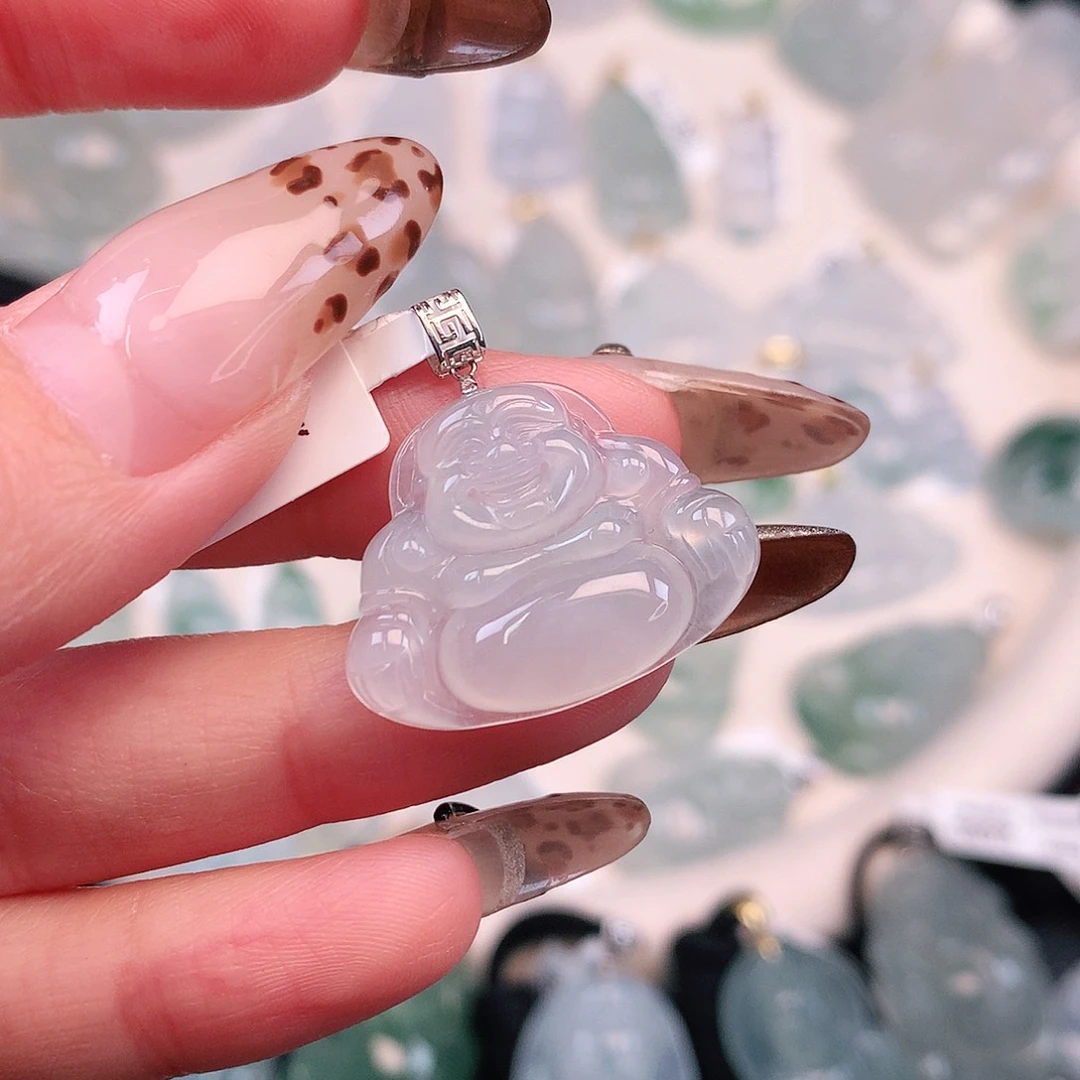 翡翠颈饰18K金镶嵌冰佛25.5、19、25、5