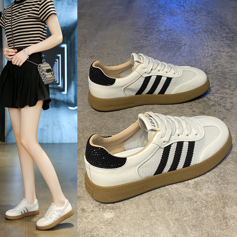 爆款网面透气德训鞋女2025春夏季新款平底小白鞋百搭运动休闲板鞋