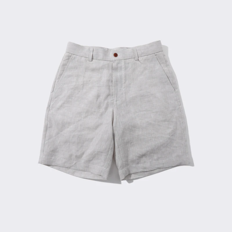 MUSLUN/缪伦100%亚麻短裤合体版型夏季简约风短裤老钱风男士短裤