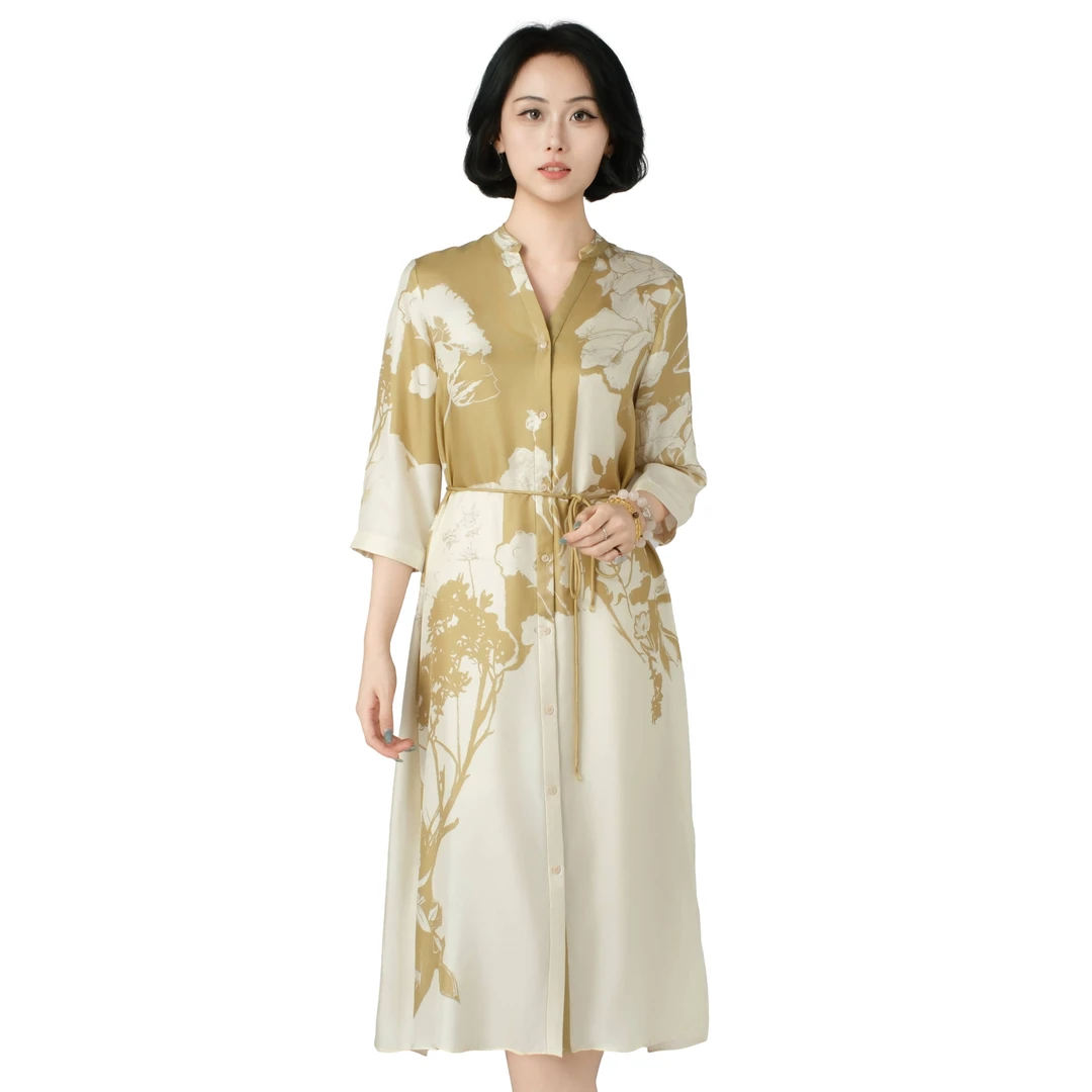 金萱 新款桑蚕丝22MM斜文绸气质风连衣裙（裙长：113cm）WS03-L085