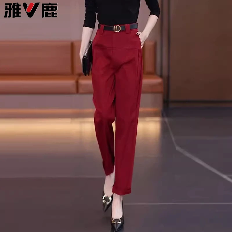 雅鹿百搭西装裤女2025春秋新款气质高腰直筒垂感显瘦小个子烟管裤