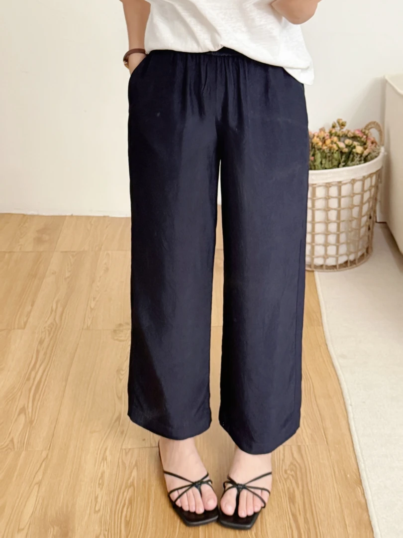 大妍小个子夏季薄款显瘦百搭凉感醋酸松紧腰九分休闲裤9326