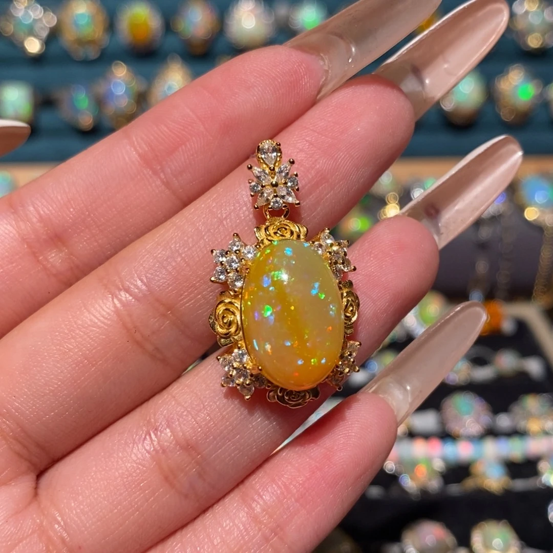 欧泊银S925镶嵌吊坠