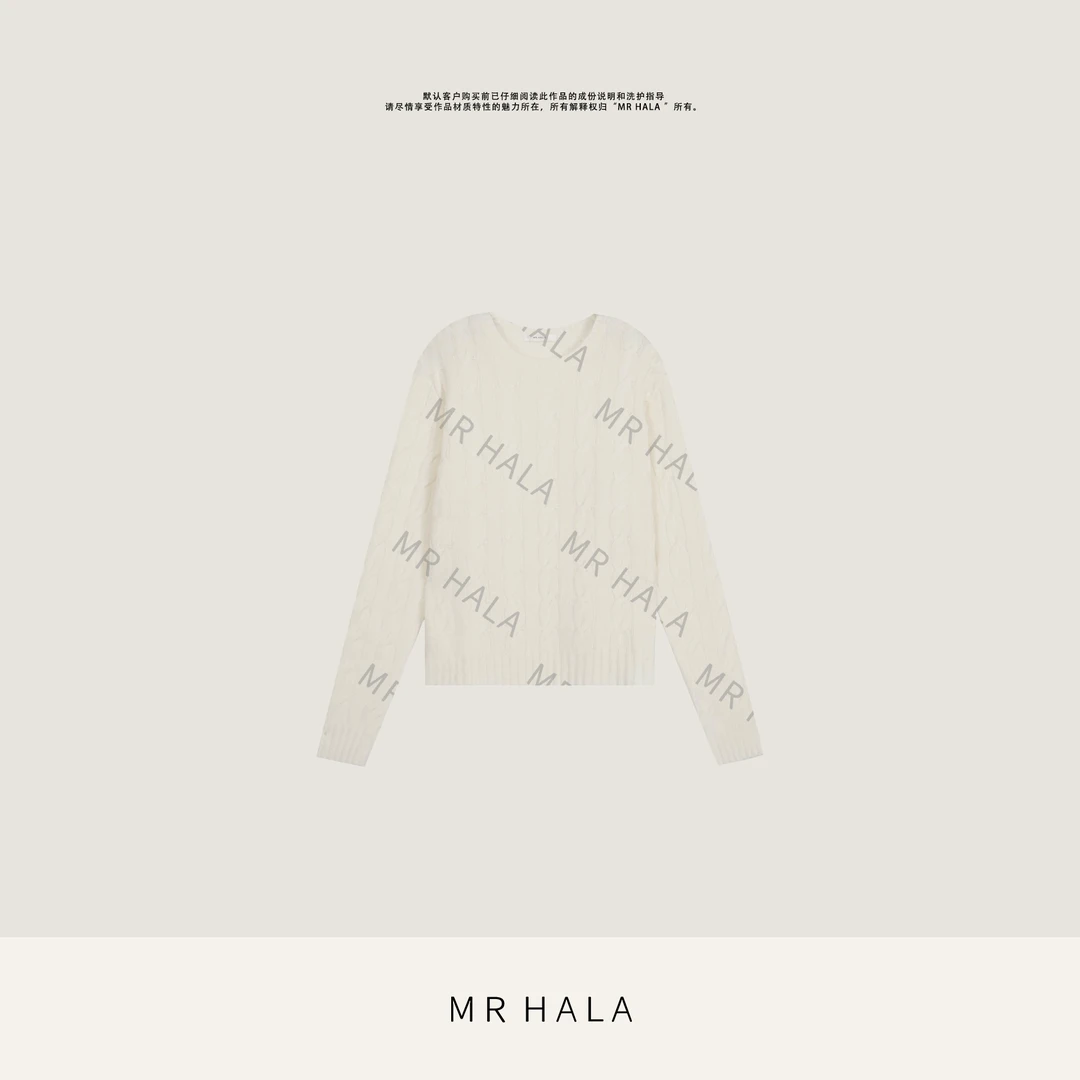 MRHALA 沧渊山羊绒绞花长袖圆领上衣女 LM41224