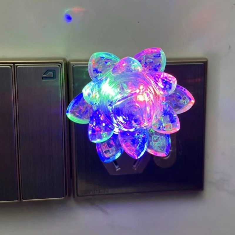 LED彩色莲花小夜灯长明灯插电节能卧室睡眠宝宝喂奶床头夜光灯