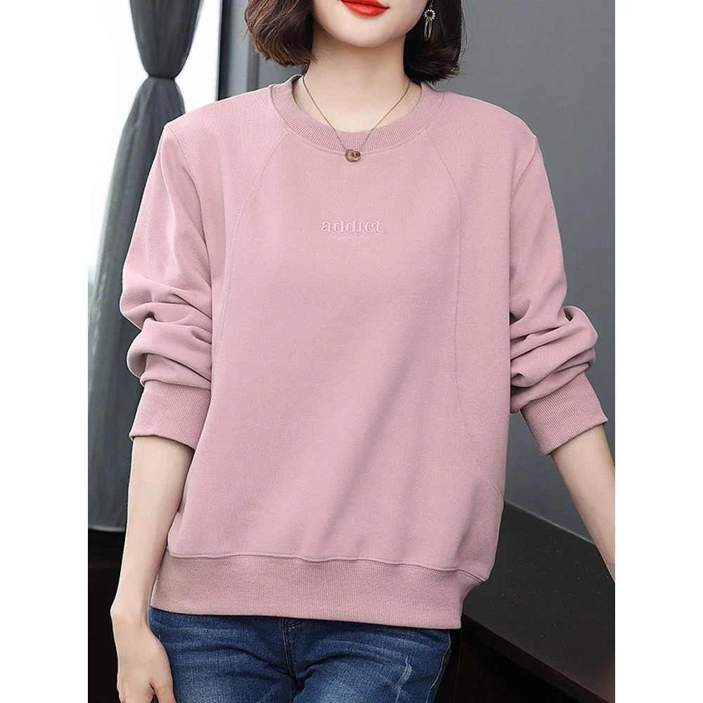 妈妈休闲圆领卫衣女春秋装2025新款爆款中老年宽松长袖针织上衣服