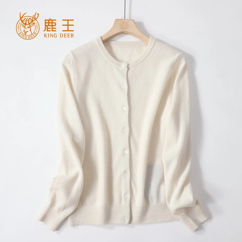 【平常的幸福】鹿王24新款女圆领100山羊绒百搭针织开衫20248206