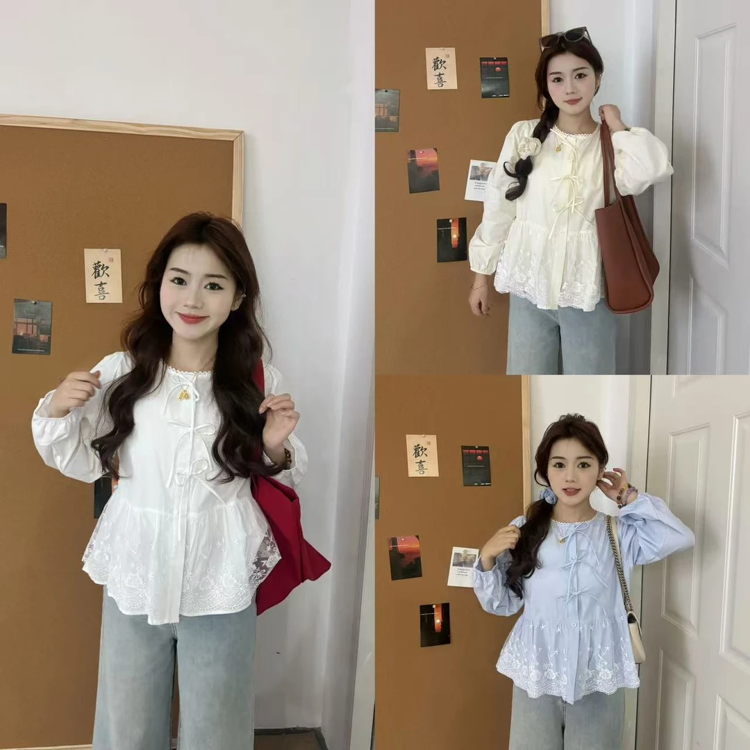 小个子小清新衬衫复古蕾丝花边刺绣甜美减龄精致优雅独特漂亮上衣