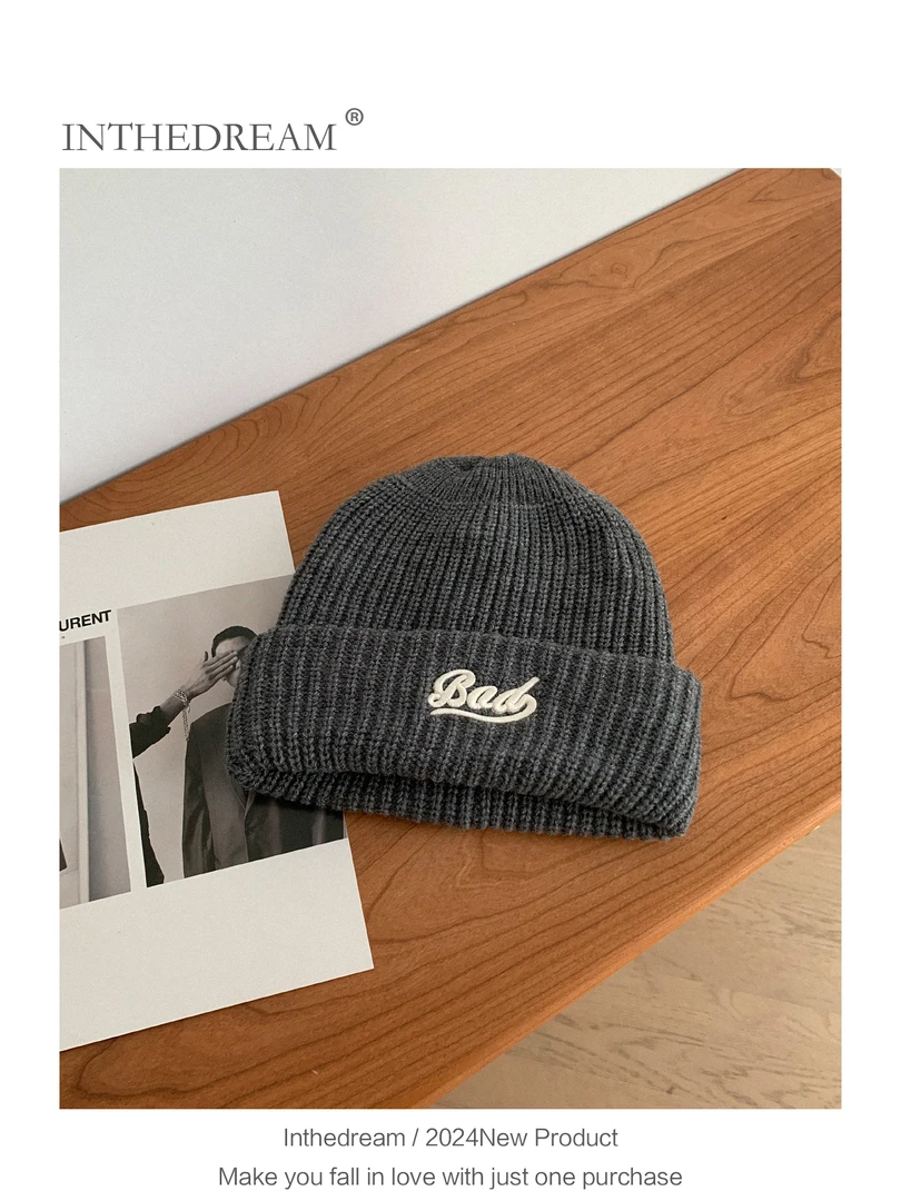 A017冬季针织帽黑色针织纯色春季冷帽秋冬帽子女极简风