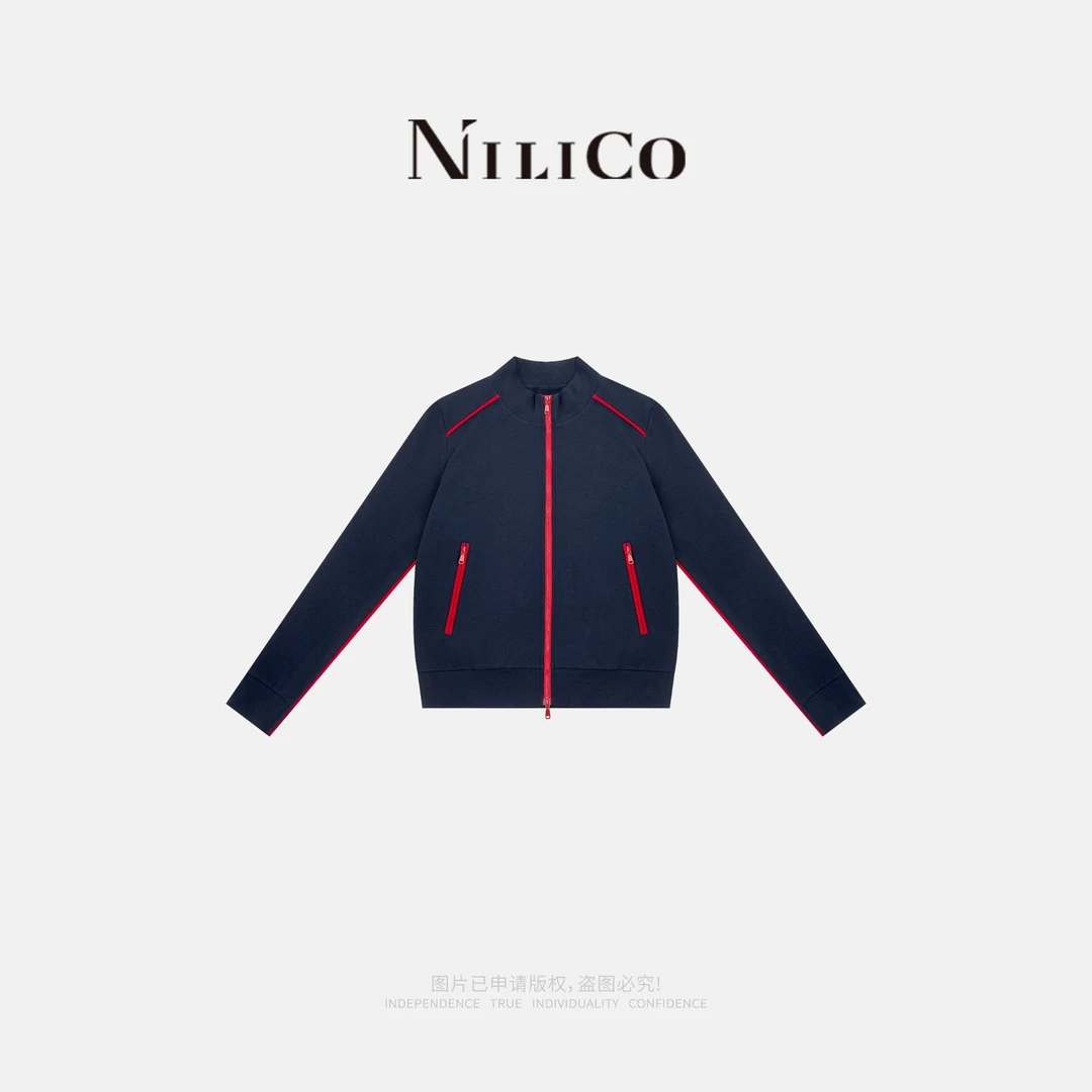 NILICO【都市剪影】撞色线条休闲运动风卫衣外套