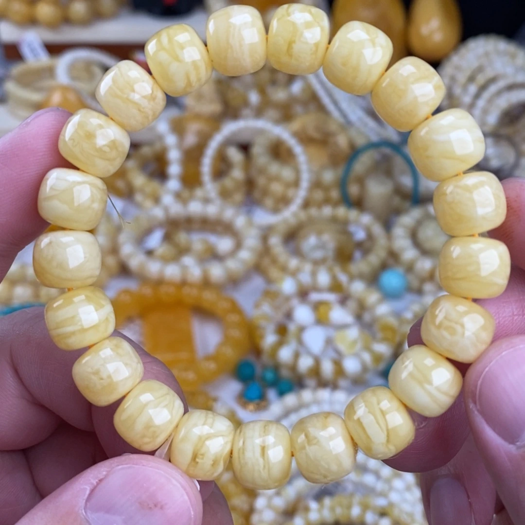 手链蜜蜡未镶嵌瓷白细纹黄底虎皮纹10.8mm