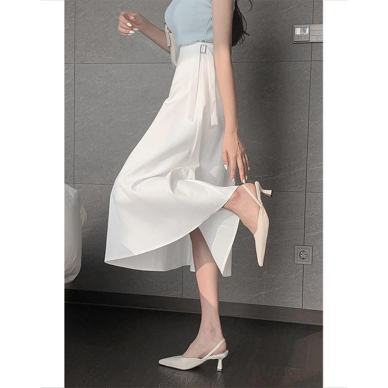 白色半身裙女2025年新款秋天中长款法式雪纺长裙小个子a字伞裙子
