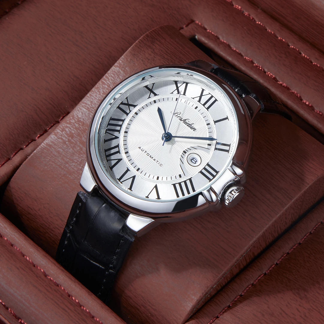 【白气球】时尚潮流蓝泡泡大表盘日历男士防水休闲皮带男表9118