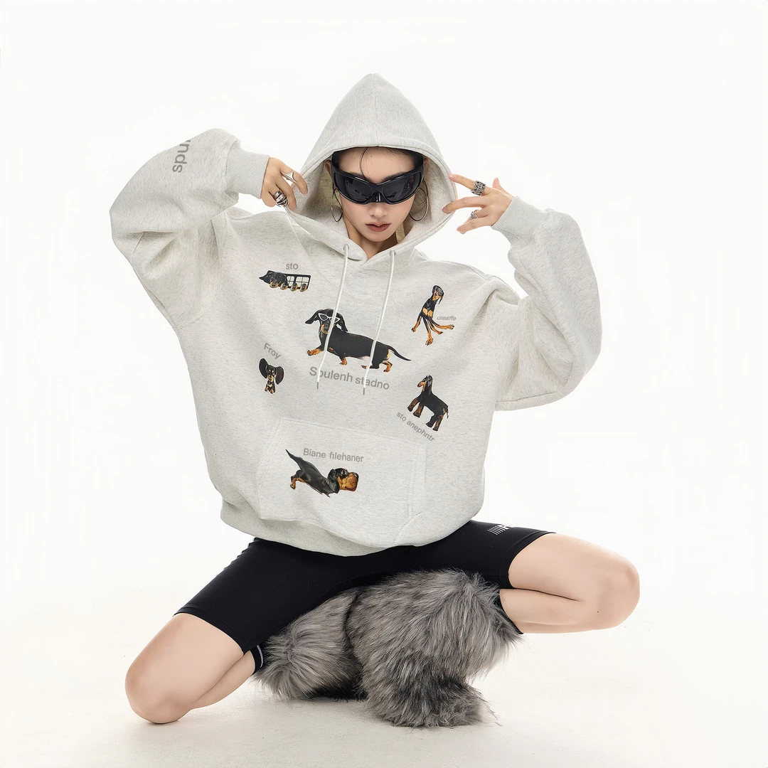 CKKOR秋冬新款复古灰色连帽卫衣女美式潮牌宽松显瘦百搭长袖上衣