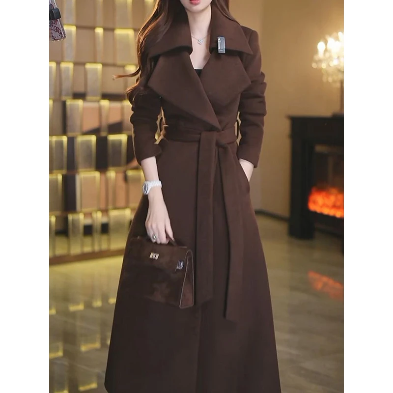 高级感收腰显瘦毛呢大衣内里秋冬新款年轻长款呢子外套女
